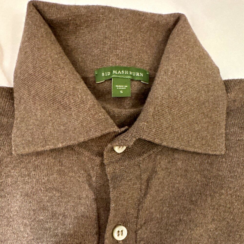 Sid Mashburn Rally Polo Sweater Men Small Taupe Cotton Cashmere Long Sleeve